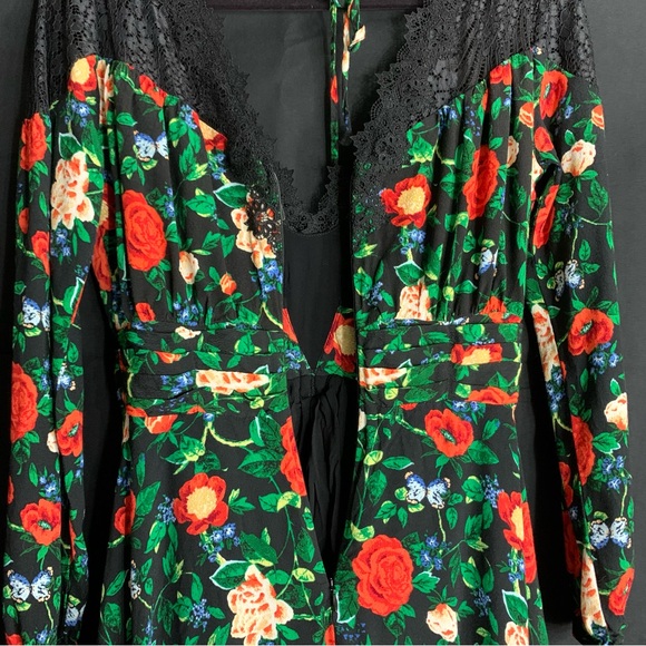 Anthropologie Lacy V Neck Black Floral Mini Dress , size 6 - Picture 11 of 13